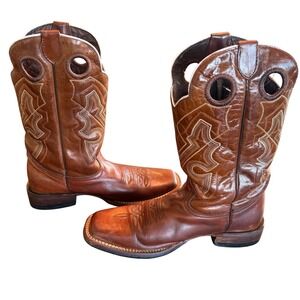 Justin Cowboy Boots Men's 8 EE Extra Wide‎ Brown Leather Western Pull On Square